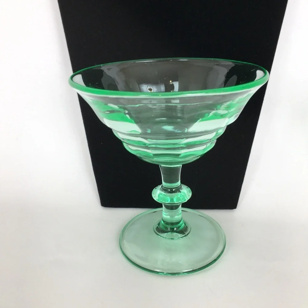 Vintage Uranium Depression Green Glass Bundle of 2 Martini Glasses Dessert Dish